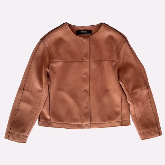 Zara Faux Suede Pink Collarless Jacket/Coat - Picture 1 of 6